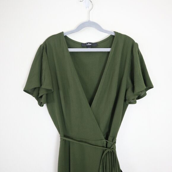 NWT Lulu’s Size S Harbor Point Wrap Dress Short Sleeve Olive Green - Picture 3 of 11